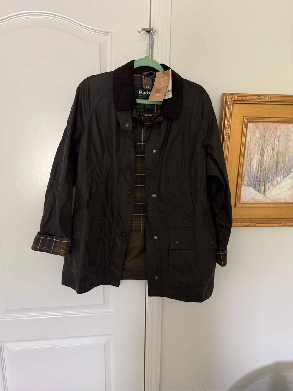NWT US 10 UK 14 Barbour Classic Olive Beadnell Wax Jacket